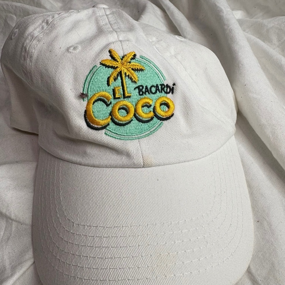 Bacardi El Coco Palm Tree White Hat Cap Adult Adjustable